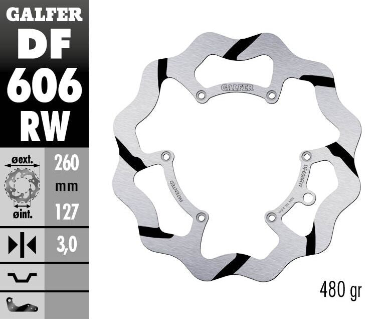 Galfer BRAKE ROTOR FIXED WAVE GROOVED OVERSIZE Wave® Black Polished One Piece (Fixed) Stainless Steel #DF606RW