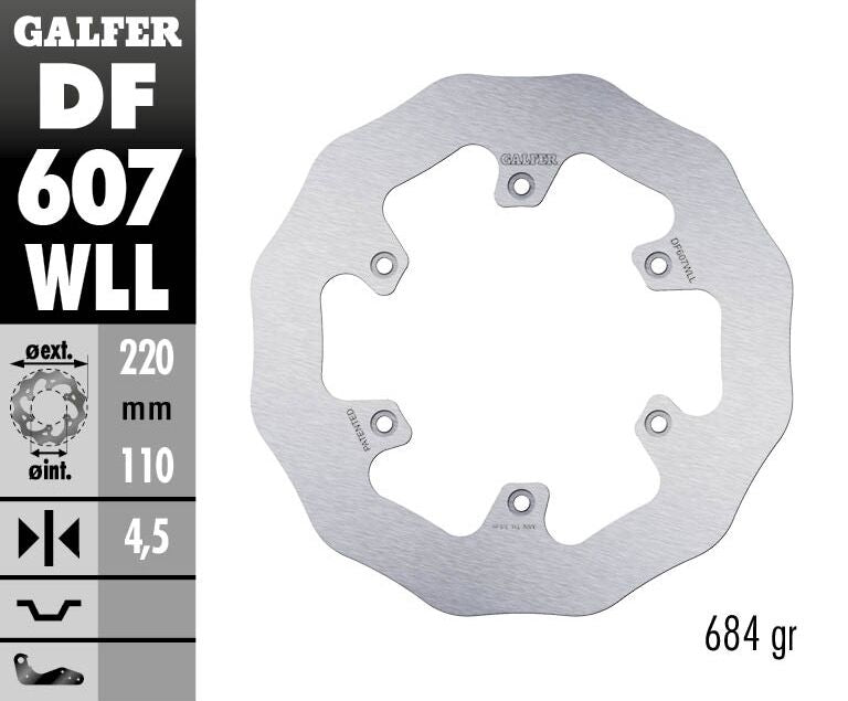 Galfer Wave® Brake Rotor Polished Silver Rear One Piece (Fixed) Stainless Steel #DF607WLL