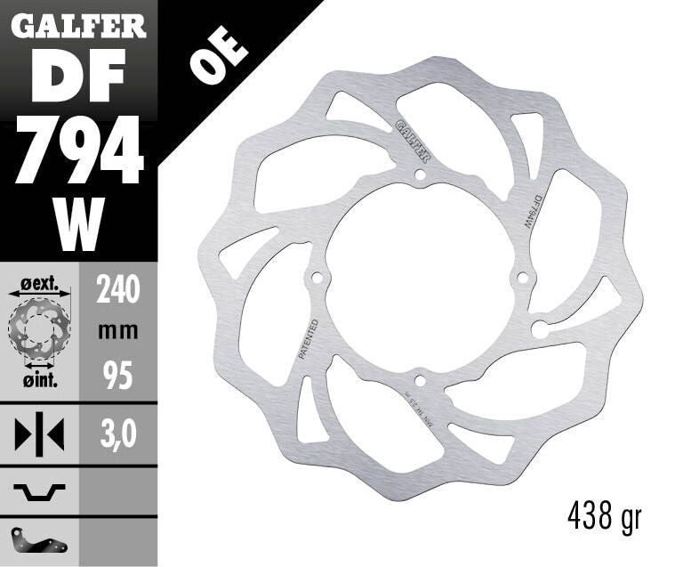 Galfer Wave® Brake Rotor Polished Silver Front One Piece (Fixed) Stainless Steel #DF794W