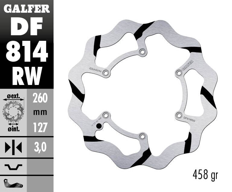 Galfer BRAKE ROTOR FIXED WAVE GROOVED OVERSIZE for 2012-2022 BETA Wave® Black Polished Solid-Mount Front One Piece (Fixed) Stainless Steel #DF814RW