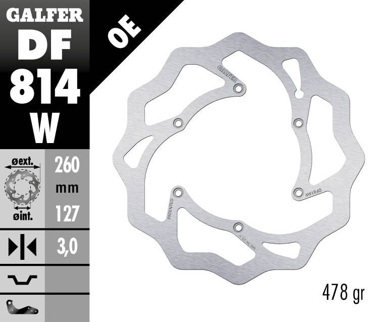 Galfer Wave® Brake Rotor for 2011-2026 BETA Polished Silver Front One Piece (Fixed) Stainless Steel #DF814W