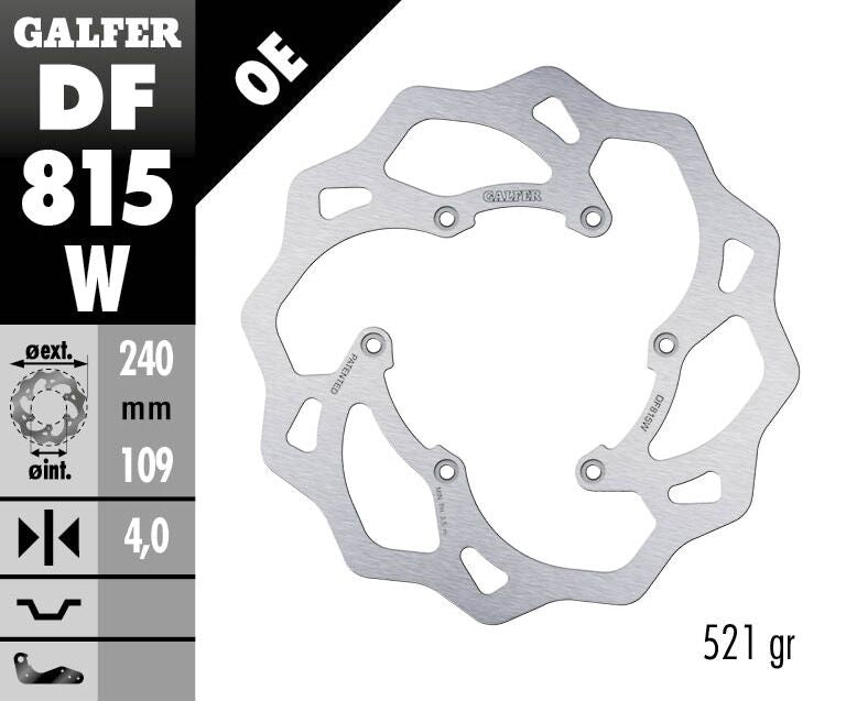 Galfer Wave® Brake Rotor for 2011-2026 BETA Polished Silver Rear One Piece (Fixed) Stainless Steel #DF815W