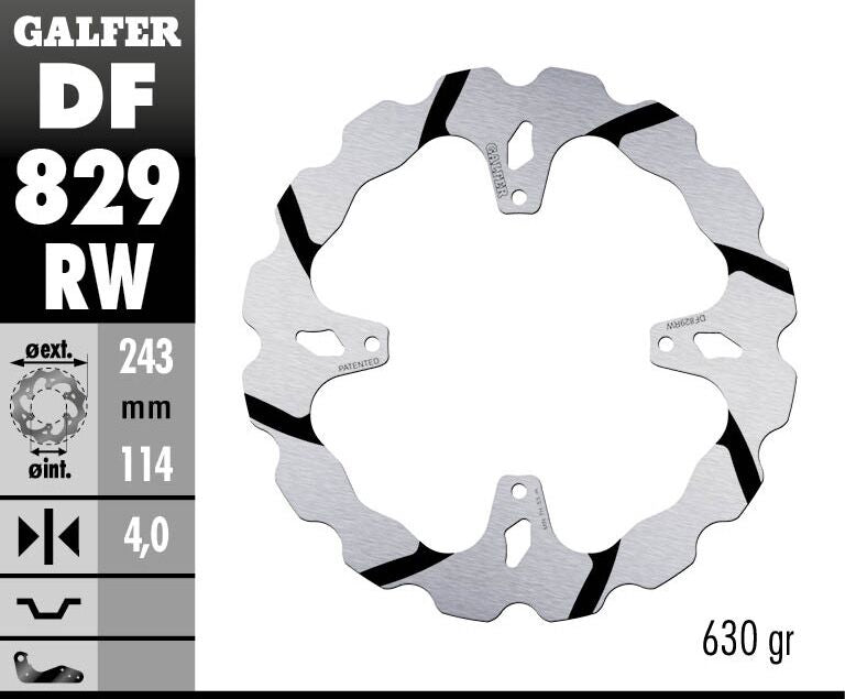 Galfer BRAKE ROTOR FIXED WAVE GROOVED OVERSIZE for 2001-2014 TM RACING Wave® Black Polished Solid-Mount Rear One Piece (Fixed) Stainless Steel #DF829RW