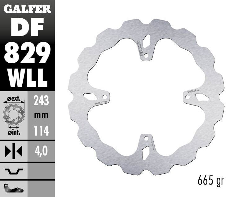 Galfer Wave® Brake Rotor for 2001-2021 TM RACING Polished Silver Solid-Mount Rear One Piece (Fixed) Stainless Steel #DF829WLL