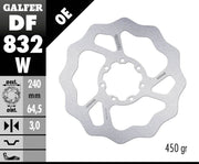 Galfer Wave® Brake Rotor for 2002-2021 TM RACING MX 85 Polished Silver Solid-Mount Front One Piece (Fixed) Stainless Steel #DF832W