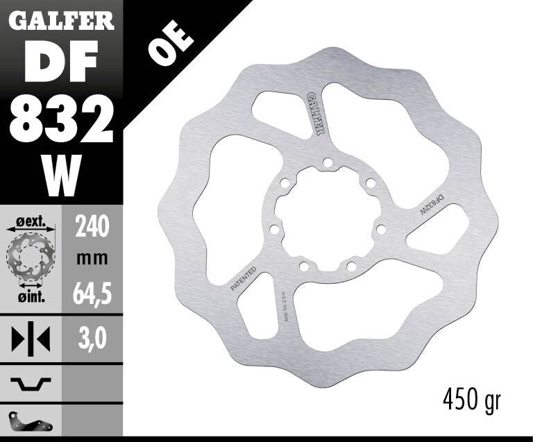 Galfer Wave® Brake Rotor for 2002-2021 TM RACING MX 85 Polished Silver Solid-Mount Front One Piece (Fixed) Stainless Steel #DF832W