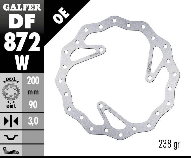 Galfer Wave® Brake Rotor for 2011-2013 HUSQVARNA CR 65 Polished Silver Solid-Mount Front One Piece (Fixed) Stainless Steel #DF872W