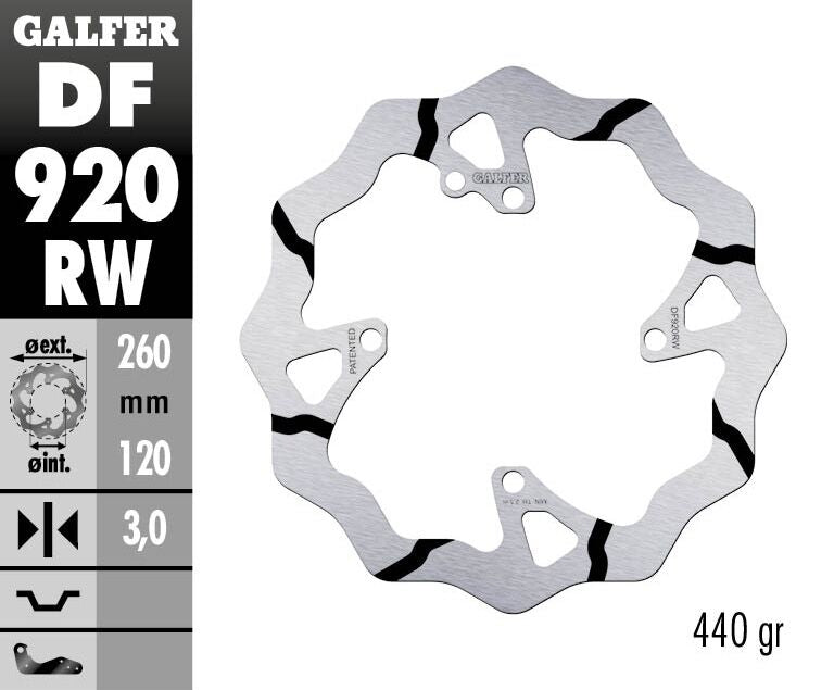 Galfer Wave® Brake Rotor for 2014-2022 SHERCO Black Polished Solid-Mount Front One Piece (Fixed) Stainless Steel #DF920RW
