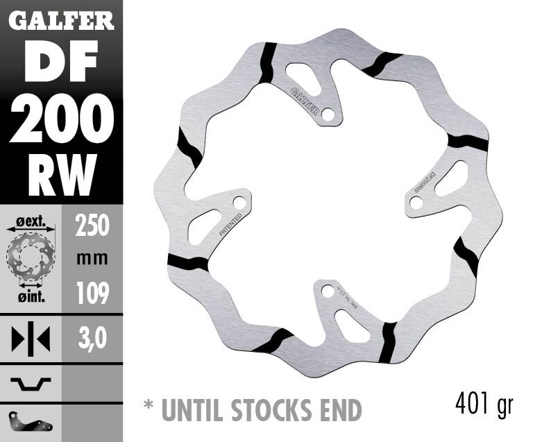 Galfer BRAKE ROTOR FIXED WAVE GROOVED OVERSIZE for 2006-2024 KAWASAKI Wave® Black Silver Solid-Mount Front One Piece (Fixed) Stainless Steel #DF200RW