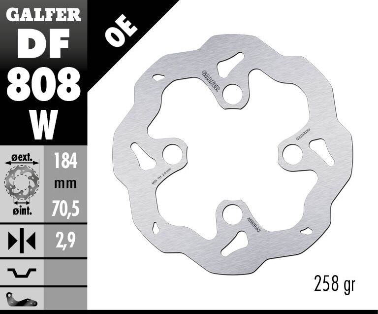 Galfer Wave® Brake Rotor Silver Solid-Mount Front One Piece (Fixed) Stainless Steel #DF808W