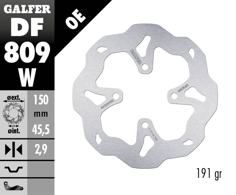 Galfer Wave® Brake Rotor Silver Solid-Mount Rear One Piece (Fixed) Stainless Steel #DF809W