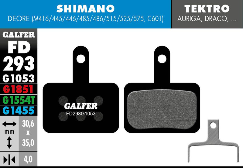Galfer G1053 Standard Brake Pads Shimano Deore BR-C601 Shimano Deore BR-M416 Bicycle Semi-Metallic #FD293G1053