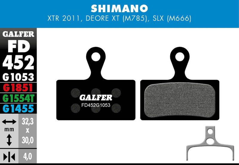 Galfer G1053 Standard Brake Pads Shimano Deore XT BR-M785 Shimano SLX BR-M666 Bicycle Semi-Metallic #FD452G1053