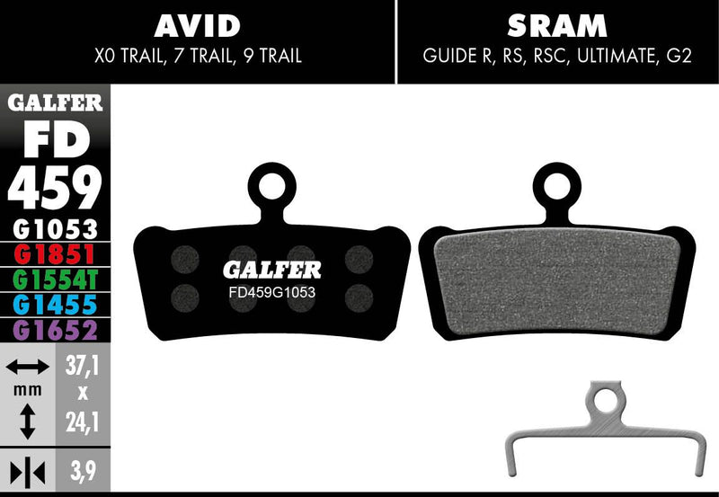 Galfer G1053 Standard Brake Pads Avid Trail 7 Avid Trail 9 Bicycle Semi-Metallic #FD459G1053