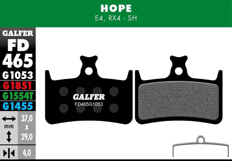 Galfer G1053 Standard Brake Pads Hope E4 Hope RX4-SH Bicycle Semi-Metallic Pair #FD465G1053