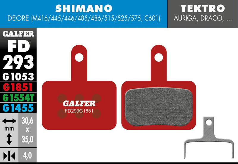 Galfer G1851 Advanced Brake Pads Shimano Deore BR-C601 Shimano Deore BR-M416 Bicycle Semi-Metallic Pair #FD293G1851
