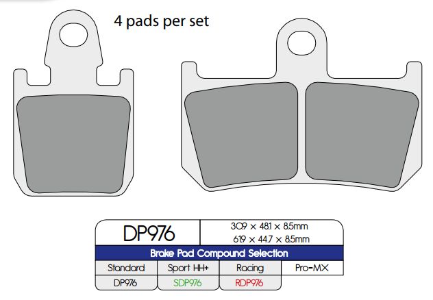DP Brakes Standard Sintered Metal Brake Pads for 2007-2020 YAMAHA Multi-Purpose Front Pair #DP976
