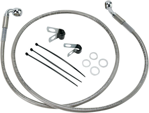 Drag Specialties Extended Length Stainless Steel Brake Line Kit Clear-Coated Silver Oversize [+5,1 cm (2")] Oversize [2"] Oversize [+5.1 cm] Front