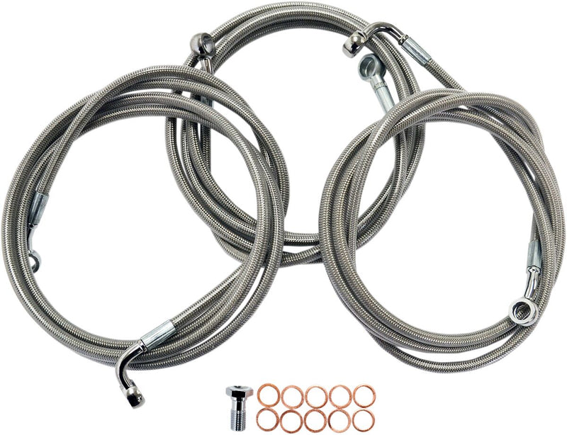 LA Choppers Stainless Steel Brake Line Kit Silver 38 cm - 43 cm (15" - 17") Ape Hanger