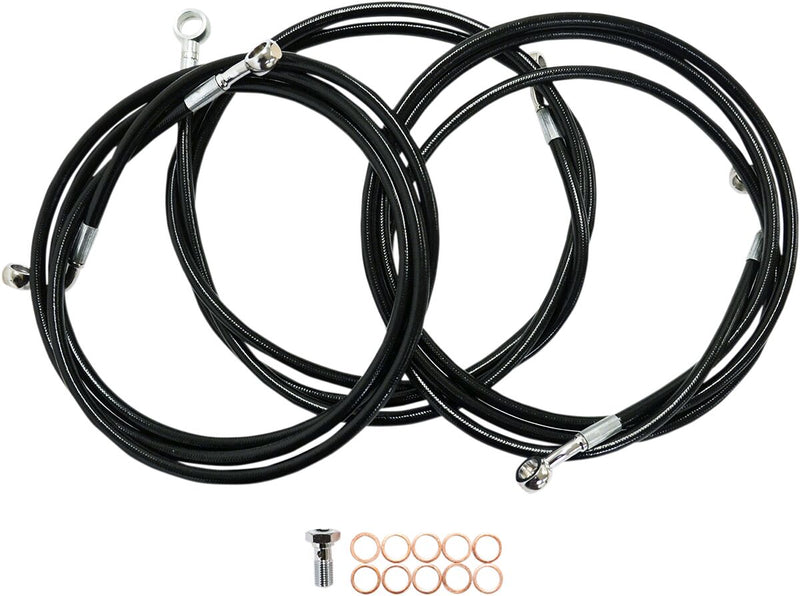 LA Choppers Black Braided Brake Line Kit 38 cm - 43 cm (15" - 17") Front Ape Hanger Stainless Steel Vinyl