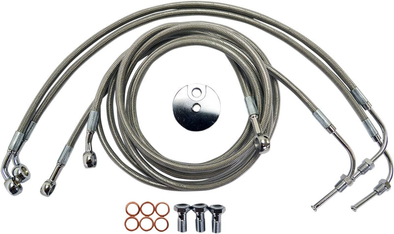 LA Choppers Stainless Steel Brake Line Kit Silver 38 cm - 43 cm (15" - 17") Ape Hanger