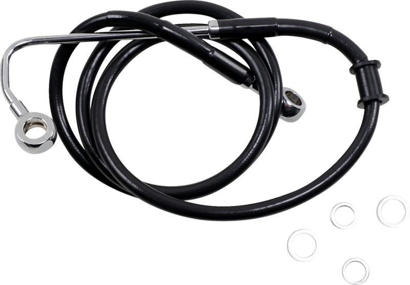 Drag Specialties Extended Length Stainless Steel Brake Line - 111 cm (43-3/4"), Kit, Oversize [+20,3 cm (8")] - Black / Vinyl Coated for Harley-Davidson Softail 2015-2017