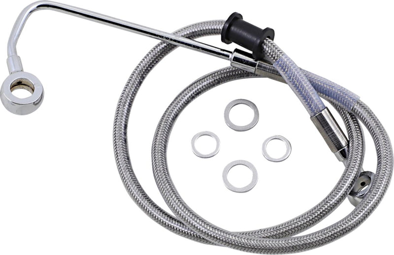 Drag Specialties Extended Length Stainless Steel Brake Line - Kit, 83 cm (32-3/4"), Oversize [+5,1 cm (2")] - Clear-Coated / Silver for Harley-Davidson Softail 2015-2017