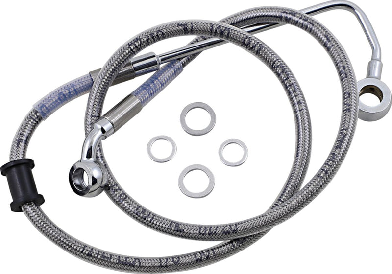 Drag Specialties Extended Length Stainless Steel Brake Line - Oversize [+10,2 cm (4")], Kit, 88,5 cm (34-3/4") - Clear-Coated / Silver for Harley-Davidson Softail 2015-2017