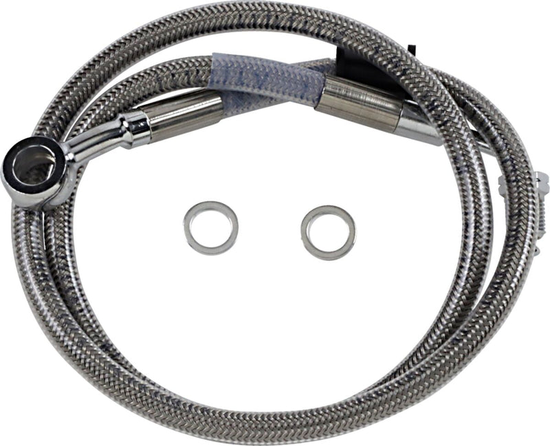 Drag Specialties Extended Length Stainless Steel Brake Line - Oversize [+10,2 cm (4")], 78 cm (30-3/4"), Kit - Clear-Coated / Silver for Harley-Davidson Softail 2018-2024