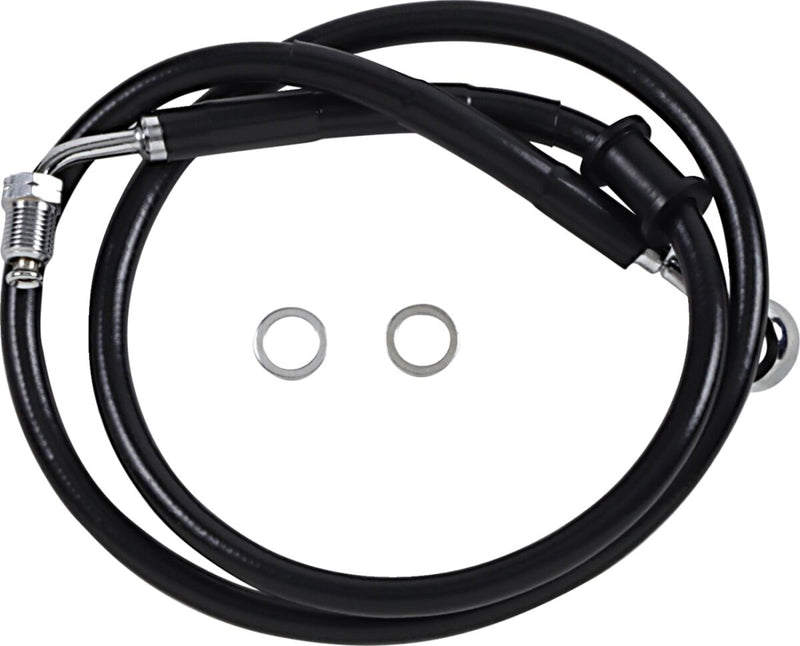 Drag Specialties Extended Length Stainless Steel Brake Line - Oversize [+20,3 cm (8")], 88,5 cm (34-3/4"), Kit - Black / Vinyl Coated for Harley-Davidson Softail 2018-2024