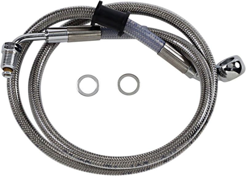 Drag Specialties Extended Length Stainless Steel Brake Line - Kit, Oversize [+20,3 cm (8")], 79,5 cm (31-1/4") - Clear-Coated / Silver for Harley-Davidson Softail 2018-2024
