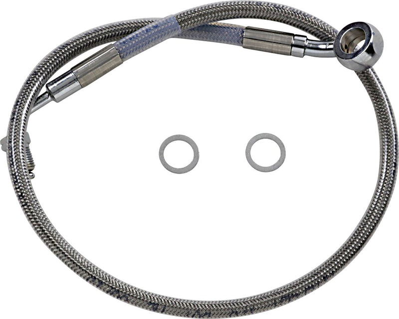Drag Specialties Extended Length Stainless Steel Brake Line - Oversize [+5,1 cm (2")], Kit, 60 cm (23-1/2") - Clear-Coated / Silver for Harley-Davidson Softail & FXR 2018-2024