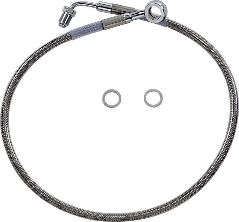 Drag Specialties Extended Length Stainless Steel Brake Line - Kit, Oversize [+10,2 cm (4")], 65 cm (25-1/2") - Clear-Coated / Silver for Harley-Davidson Softail & FXR 2018-2024