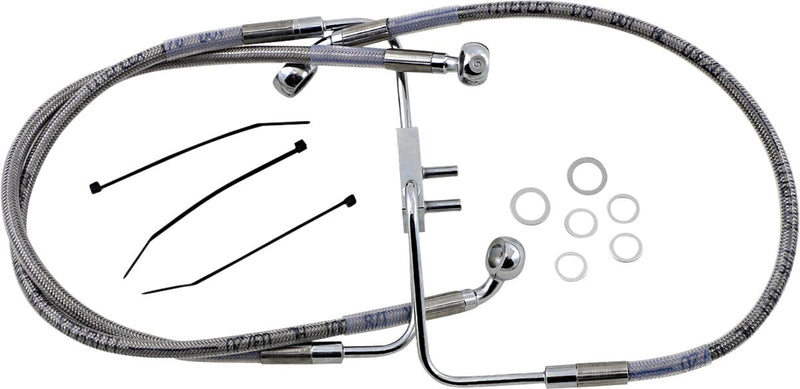 Drag Specialties Stainless Steel Brake Line Kit - 39 cm (15-1/2") /  44,5 cm (17-1/2"), Each, Standard - Clear-Coated / Silver for Harley-Davidson Softail 2018-2023