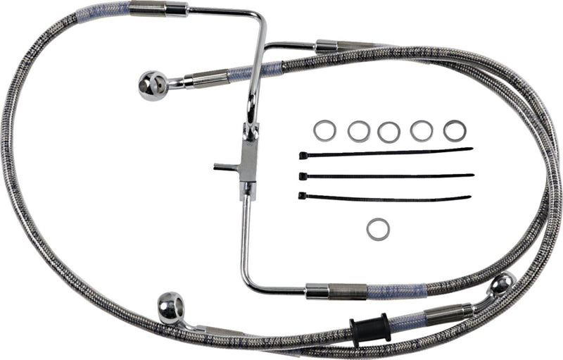 Drag Specialties Extended Length Stainless Steel Brake Line - 89 cm (35"), Oversize [+15,2 cm (6")], Kit - Clear-Coated / Silver for Harley-Davidson Sportster 2017-2020