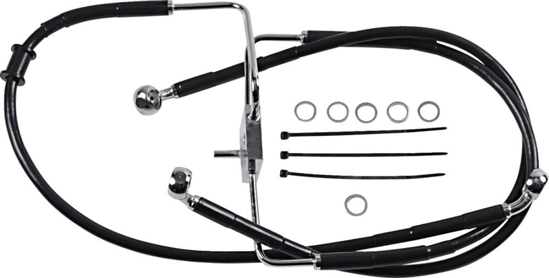 Drag Specialties Extended Length Stainless Steel Brake Line - Kit, Oversize [+15,2 cm (6")], 89 cm (35") - Black / Vinyl Coated for Harley-Davidson Sportster 2017-2020