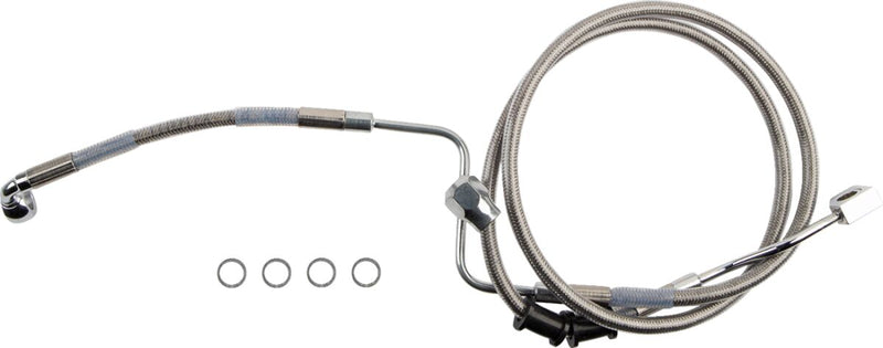 Drag Specialties Rear Brake Line - Each, Stainless Steel - Polished / Silver for Harley-Davidson Softail & FXR 2018-2024