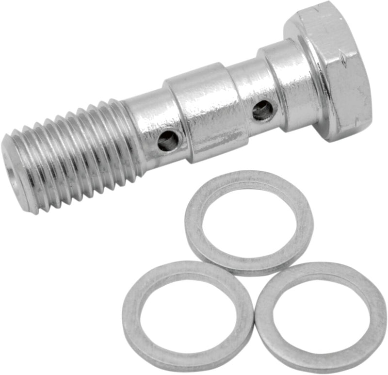Drag Specialties Universal Chrome Steel Banjo Bolt - Double, Each, Standard - Chrome / Silver