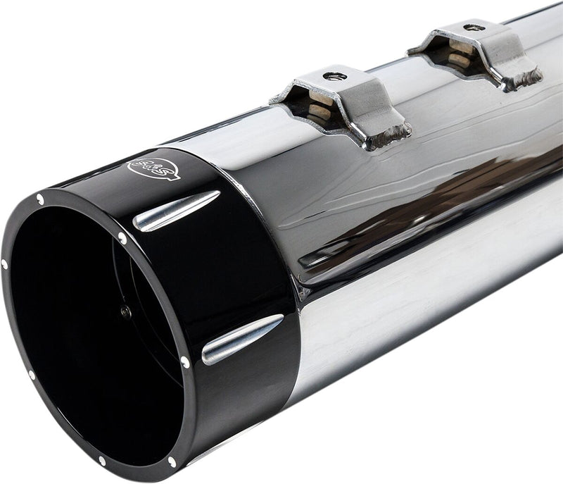 S&S Cycle Chrome Performance Mufflers w/Contrast Cut Tracer End Cap for 1995-2016 Harley-Davidson Touring and 2015-2017 Harley-Davidson Trike #550-0623