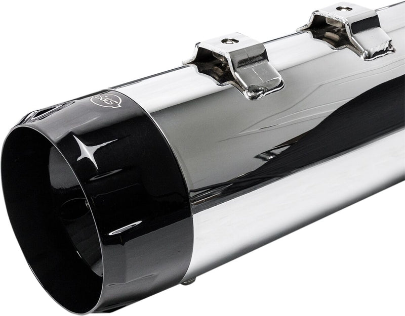S&S Cycle Chrome 4-1/2 in. Mk45 Slip-on Mufflers w/Black Thruster End Caps for 2017-2026 Harley-Davidson Touring Models