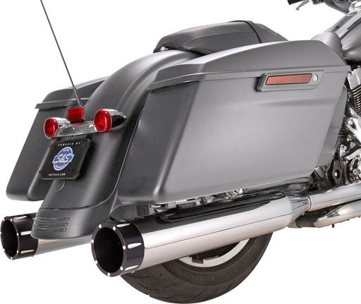 S&S Cycle Chrome 4-1/2 in. Mk45 Slip-On Mufflers w/Black Contrast Machined Tracer End Caps for 2017-2026 Harley-Davidson Touring Models