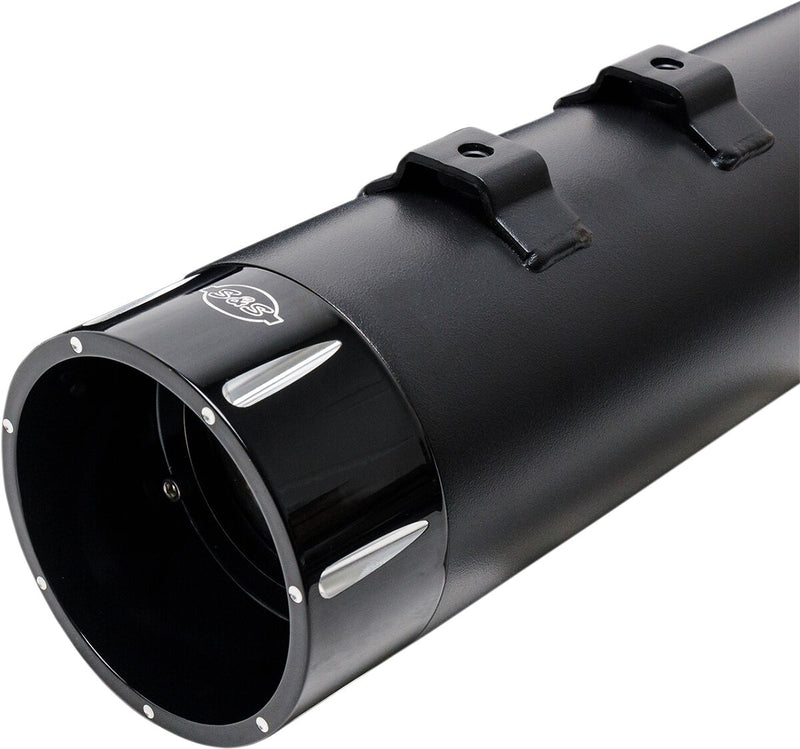 S&S Cycle Hi-Temp Black Ceramic 4-1/2 in. Mk45 Slip-On Mufflers w/Black Contrast Machined Tracer End Caps for 2017-2026 Harley-Davidson Touring Models #550-0670