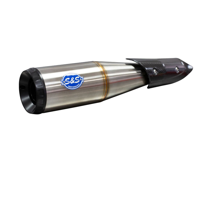 S&S Cycle Grand National EC Approved Slip-On Muffler In Stainless Steel With Black End Cap For Indian 2019-2022 FTR 1200 Models #550-0962