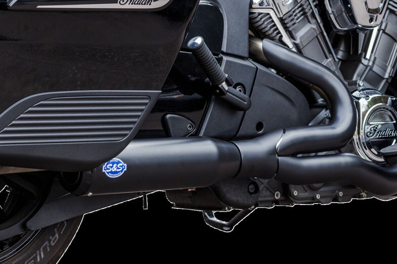 S&S Cycle 2-into-1 Qualifier Exhaust System for 2020-2023 INDIAN CHALLENGER 108 ABS Guardian Black Race Stainless Steel #550-1084