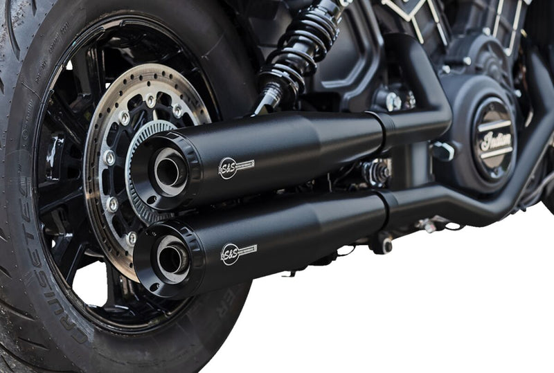 S&S Cycle Grand National Slip-On Mufflers for 2019-2023 INDIAN SCOUT Guardian Black Pair