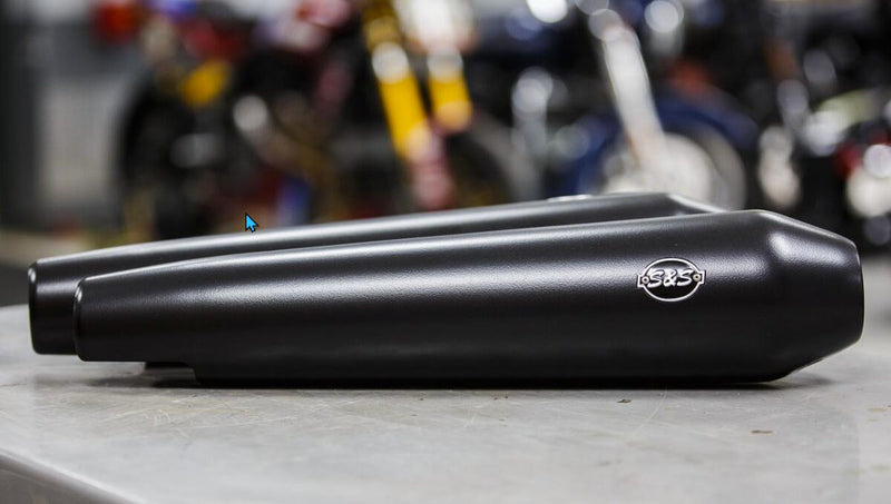 S&S Cycle Race only Slip-On Mufflers for 2019-2023 ROYAL ENFIELD Black Megaphone Left Right Black Stainless Steel Pair