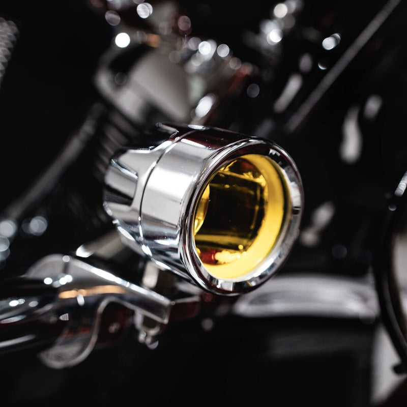 Custom Dynamics Chrome ProBeam Auxiliary LED Halo Fog Lamps w/Yellow Lens for 2014-2025 Harley-Davidson Touring Motorcycles