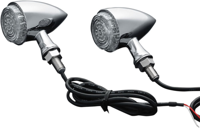 Kuryakyn Front ECE Approved Amber Torpedo L.E.D. Indicator Lights (Turn Only) In Chrome