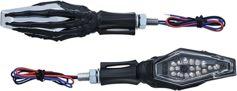Kuryakyn Skeleton Hand Turn Signals With Black Stem & Chrome Heads