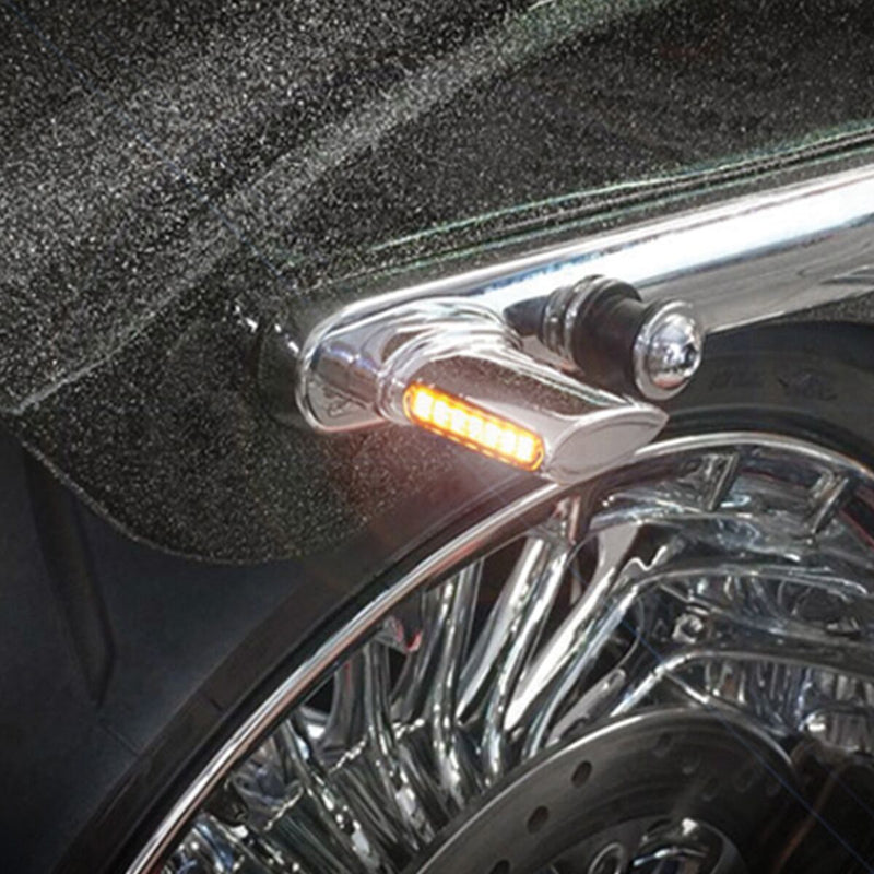 Heinz Bike Winglets LED Turn Signals in Chrome/Satin For 1995-2017 Dyna, 1993-2020 Softail, 1993-2020 Sportster, 2008-2013 Models #HBWLTS-SM